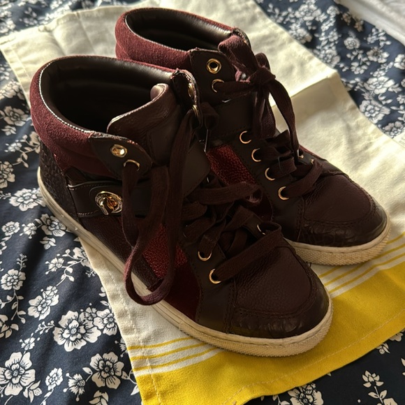 EUC Coach “Pembroke Patchwork” High top Leather Sneakers. Oxblood Size 6 B - Picture 3 of 8